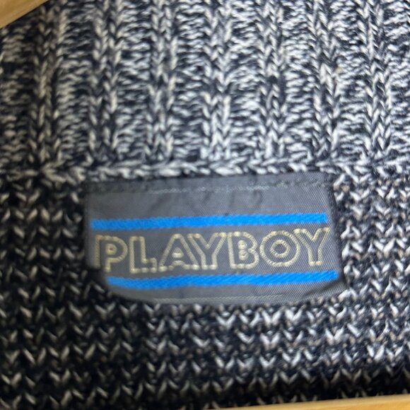 VTG Playboy Knit Abstract Grey 90s Sweater Men L Classic Prep Comfy Coral - Picture 3 of 14